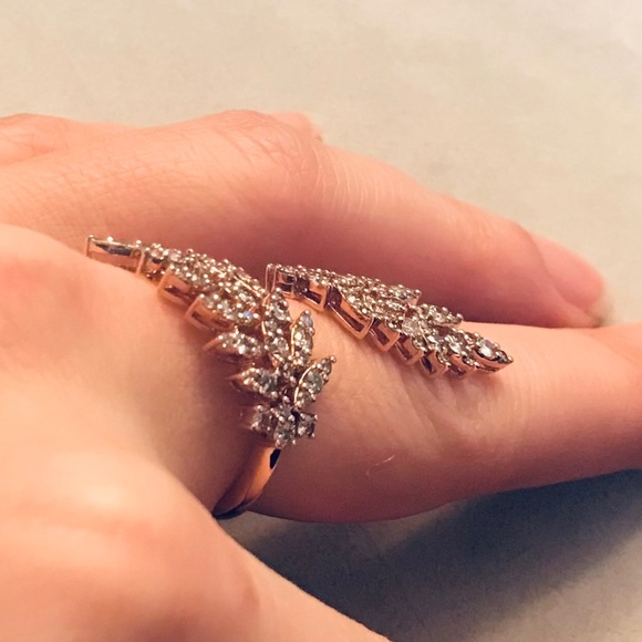 Solid Rose Gold & Genuine Diamond Asa Bypass Ring - Picture 10 of 15